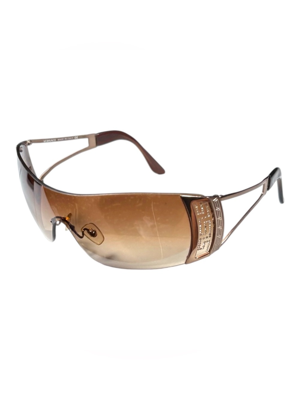 Y2K Versace Authentic Crystal Shield Sunglasses Brown MOD 2058-B 1169/13